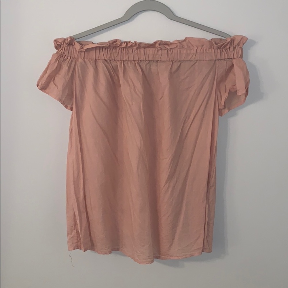 pink off the shoulder ruffle trimmed top